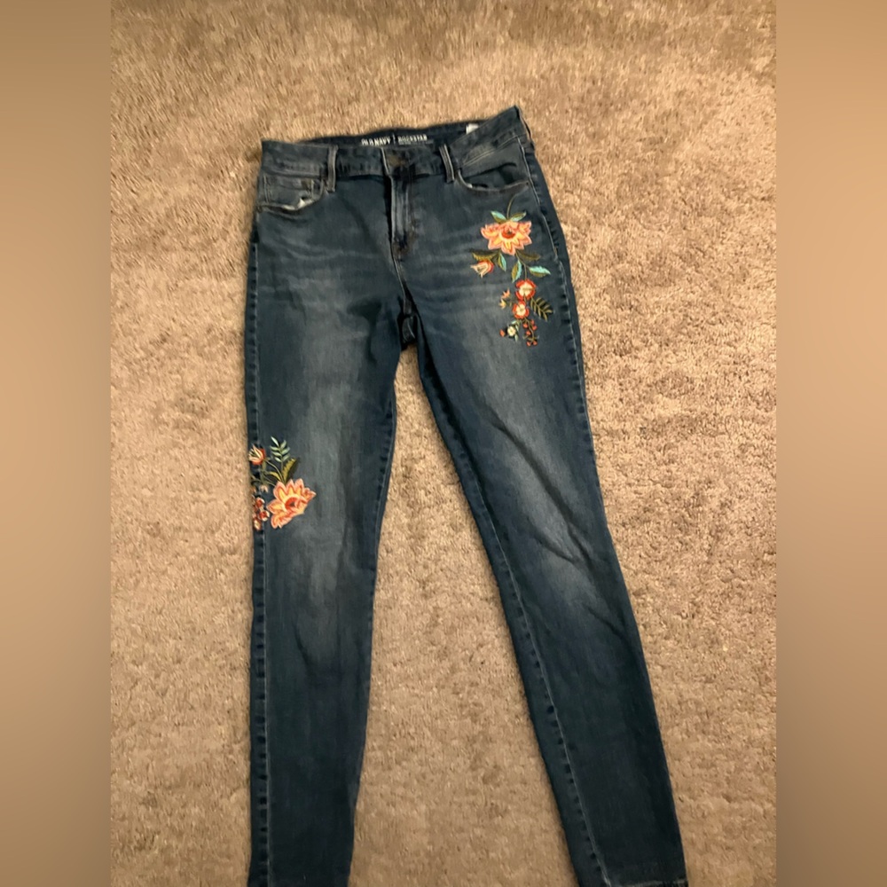 Old Navy Dark Blue Floral Embroidered Skinny Jeans